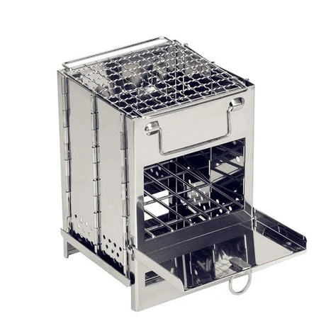 Portable Camping Wood Burning Stove Folding Camp Stove Stainless Steel Campfire Stove for Outdoor Cooking Picnic Hiking BB Beargoods