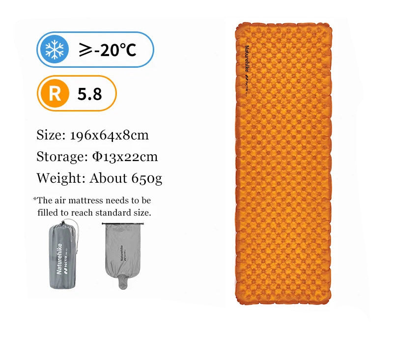 Naturehike Camping Mat 5.8 High R-value Mat Inflatable Sleeping Pad Lightweight Air Mattress 20D Nylon TPU Beach Portable Mats Beargoods