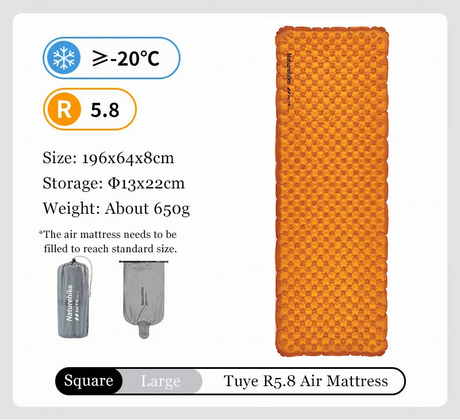 Naturehike Camping Mat 5.8 High R-value Mat Inflatable Sleeping Pad Lightweight Air Mattress 20D Nylon TPU Beach Portable Mats Beargoods