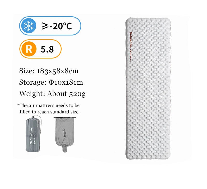 Naturehike Camping Mat 5.8 High R-value Mat Inflatable Sleeping Pad Lightweight Air Mattress 20D Nylon TPU Beach Portable Mats Beargoods