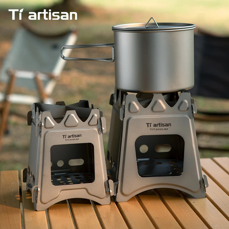 Tiartisan Titanium Outdoor Foldable Wood Stove Hiking Picnic Ultralight Portable Fire Burner Stove Multi-purpose Camping gear Beargoods