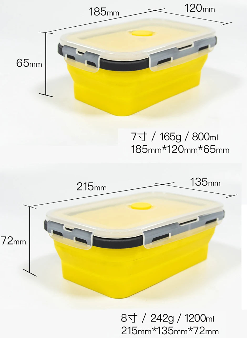 1 PCS Silicone Folding Lunch Box Food Grade Square Portable Microwave Oven Lunch Box Outdoor Travel Picnic Preservation Box Beargoods