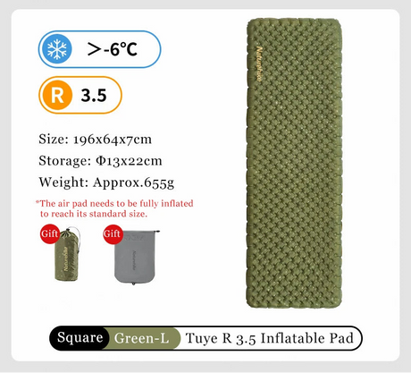 Naturehike Inflatable Camping Mat 3.5 R-Value Lightweight Sleeping Pad 20D Nylon TPU Air Mattress for Hiking Backpacking Beach Beargoods