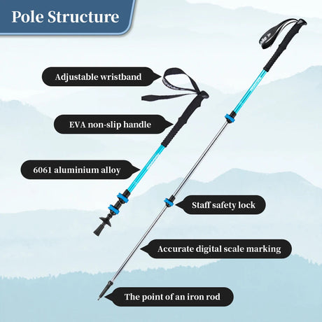 Naturehike Hiking Poles Three Sections Of Aluminum Pole For Mountaineering Hiking Skiing Travel Poles Climbing Trekking Pole Beargoods