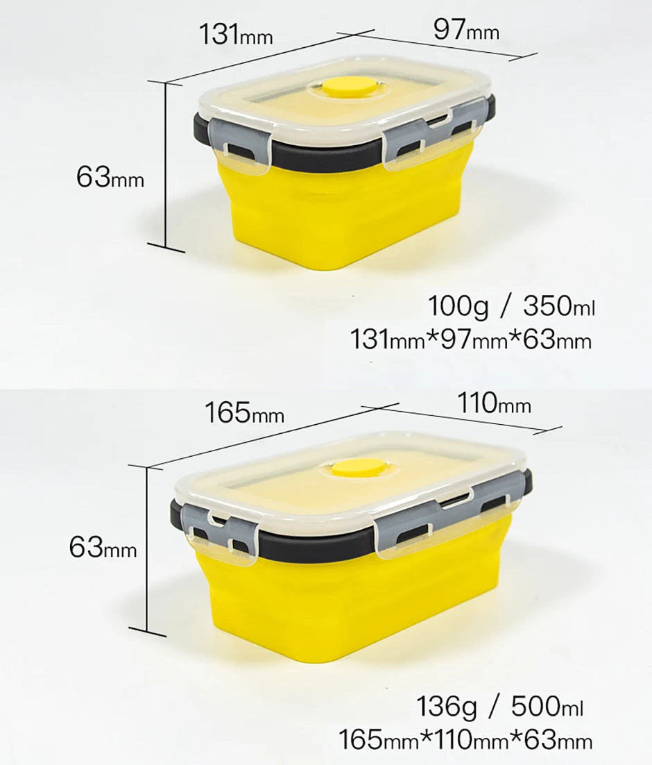 1 PCS Silicone Folding Lunch Box Food Grade Square Portable Microwave Oven Lunch Box Outdoor Travel Picnic Preservation Box Beargoods