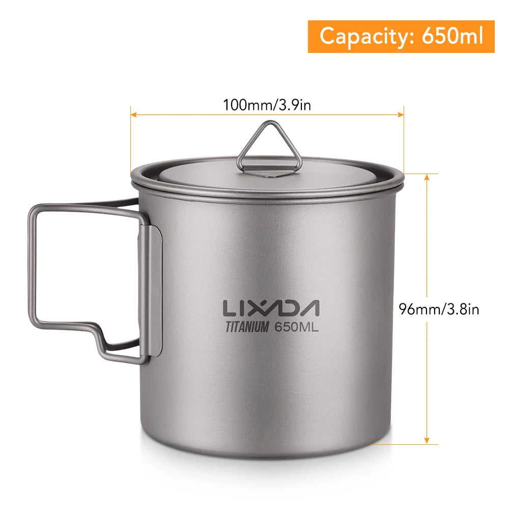 Titanium Mug with Lid Handle for Outdoor Camping