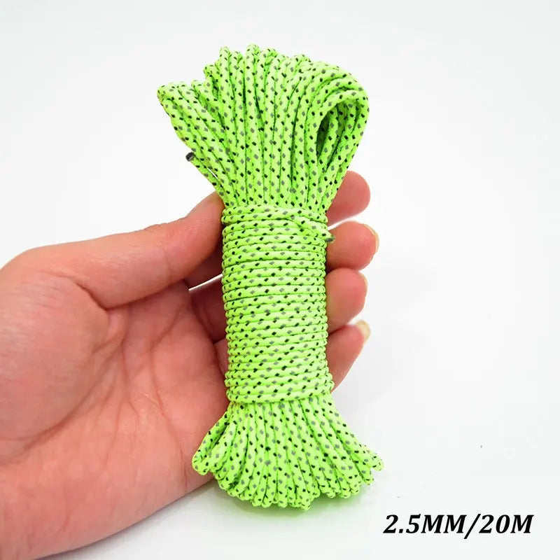5M/10M/20M/50M Reflective Tent Rope Guylines Nylon Tent Line Cord Rescue Umbrella Paracord Rope Camping Hiking Tent Accessories Beargoods