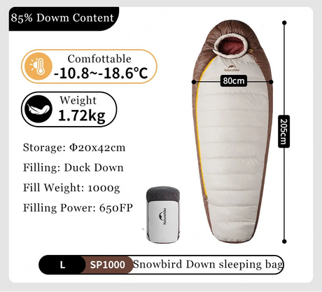 Naturehike Snowbird Camping Duck Down Sleeping Bag Adult Mummy Down Warm Sleeping Bag Ultralight Camping Quilt Sleeping Bags Beargoods