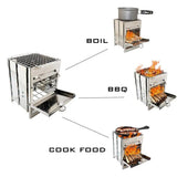 Portable Camping Wood Burning Stove Folding Camp Stove Stainless Steel Campfire Stove for Outdoor Cooking Picnic Hiking BB Beargoods