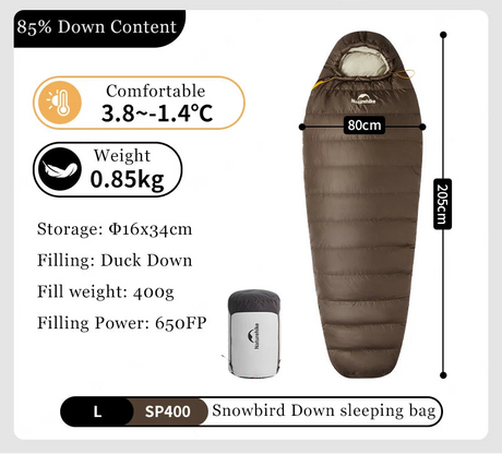 Naturehike Snowbird Camping Duck Down Sleeping Bag Adult Mummy Down Warm Sleeping Bag Ultralight Camping Quilt Sleeping Bags Beargoods