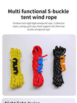 4Pcs Outdoor Guy Lines Tent Cords Reflective Camping Rope with Aluminum Guylines Adjuster Tensioner Pouch for Tent Tarp Canopy Beargoods