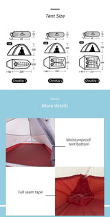 Naturehike Cloud Up 1 2 3 Person Camping Tent Ultralight Waterproof Trekking Tents Hiking Backpacking Shelter Tent Travel Tent Beargoods
