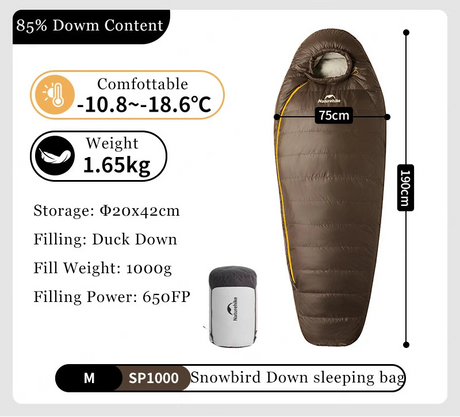 Naturehike Snowbird Camping Duck Down Sleeping Bag Adult Mummy Down Warm Sleeping Bag Ultralight Camping Quilt Sleeping Bags Beargoods