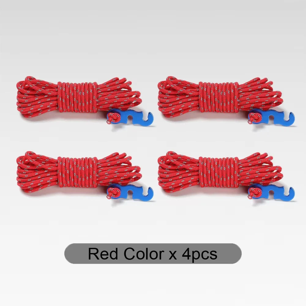 4Pcs Outdoor Guy Lines Tent Cords Reflective Camping Rope with Aluminum Guylines Adjuster Tensioner Pouch for Tent Tarp Canopy Beargoods