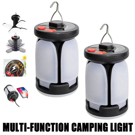 Ultra-Bright Rechargeable LED Camping Lantern Solar Portable Lanterns With Power Bank Hands-Free Emergency Lamp Hiking/Fishing Beargoods