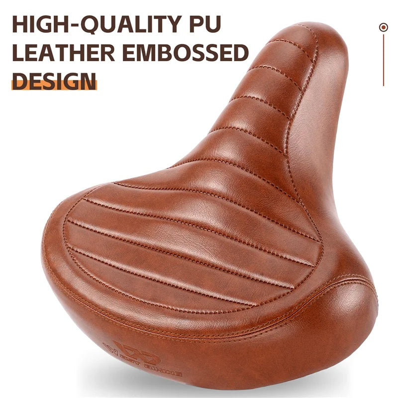 WEST BIKING MTB Spring Saddle Electric Bike Wide Comfortable Shock-Absorbing Bicycle Seat Leather Retro Brown Saddle Soft Beargoods