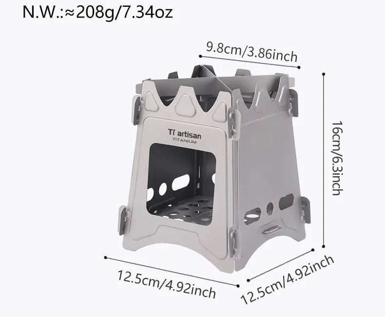 Tiartisan Titanium Outdoor Foldable Wood Stove Hiking Picnic Ultralight Portable Fire Burner Stove Multi-purpose Camping gear Beargoods