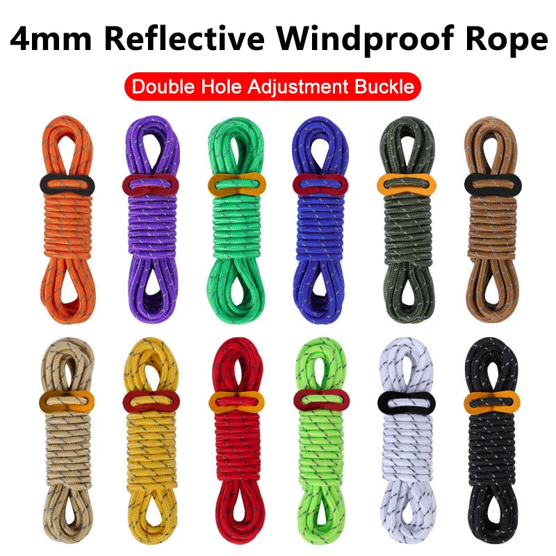 4M Durable Tent Rope Luminous High Reflective Tent Rope with Buckle Multi-Function Sturdy Tent Rope for Outdoor/Beach/Camping Beargoods