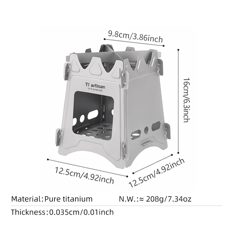 Tiartisan Titanium Outdoor Foldable Wood Stove Hiking Picnic Ultralight Portable Fire Burner Stove Multi-purpose Camping gear Beargoods