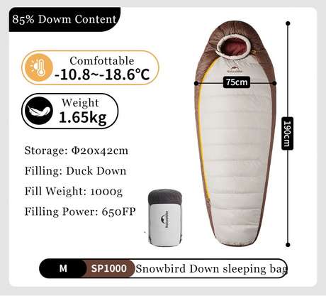 Naturehike Snowbird Camping Duck Down Sleeping Bag Adult Mummy Down Warm Sleeping Bag Ultralight Camping Quilt Sleeping Bags Beargoods
