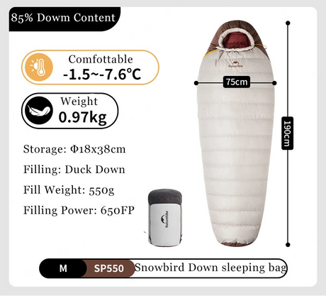 Naturehike Snowbird Camping Duck Down Sleeping Bag Adult Mummy Down Warm Sleeping Bag Ultralight Camping Quilt Sleeping Bags Beargoods