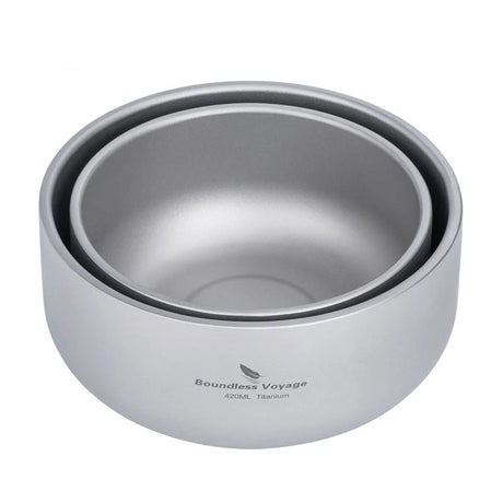 Boundless Voyage Titanium Camping Rice Bowl Non Slip Double Layer Anti-hot Outdoor Camping Kitchen Tableware Food Container Beargoods