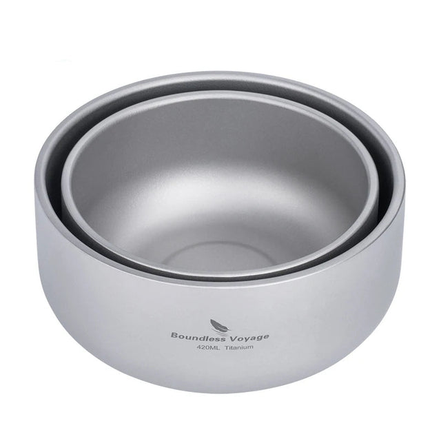 Boundless Voyage Titanium Camping Rice Bowl Non Slip Double Layer Anti-hot Outdoor Camping Kitchen Tableware Food Container Beargoods