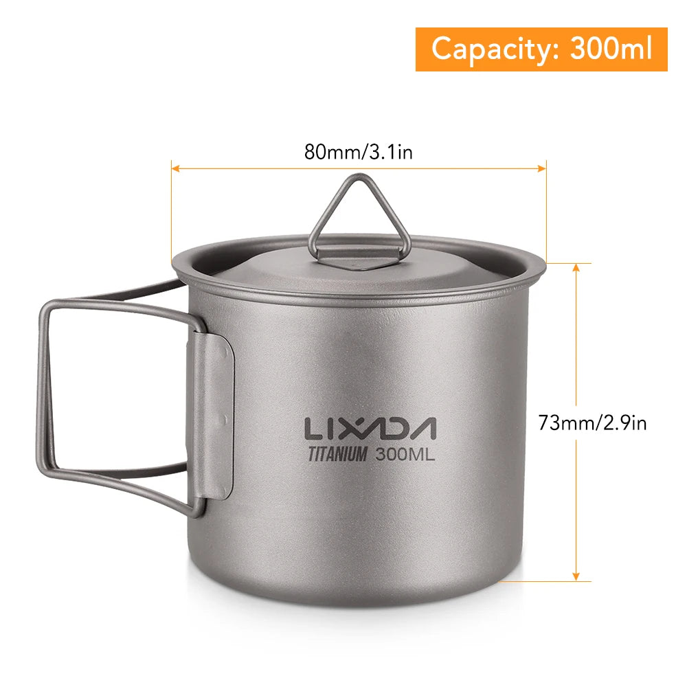 Titanium Mug with Lid Handle for Outdoor Camping