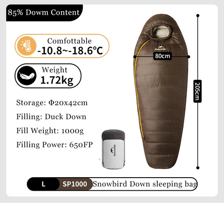 Naturehike Snowbird Camping Duck Down Sleeping Bag Adult Mummy Down Warm Sleeping Bag Ultralight Camping Quilt Sleeping Bags Beargoods