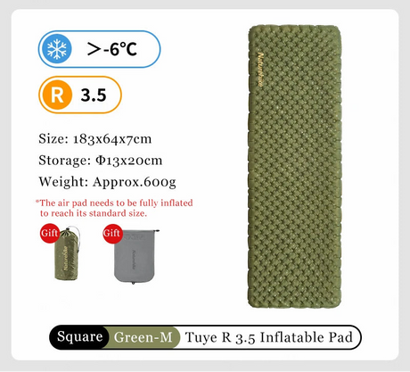 Naturehike Inflatable Camping Mat 3.5 R-Value Lightweight Sleeping Pad 20D Nylon TPU Air Mattress for Hiking Backpacking Beach Beargoods