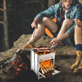 Square Wood Burning Camping Stove Outdoor Survival BBQ Mini Grill BBQ Outdoor Camping Firewood Folding BBQ Picnic Stove Beargoods