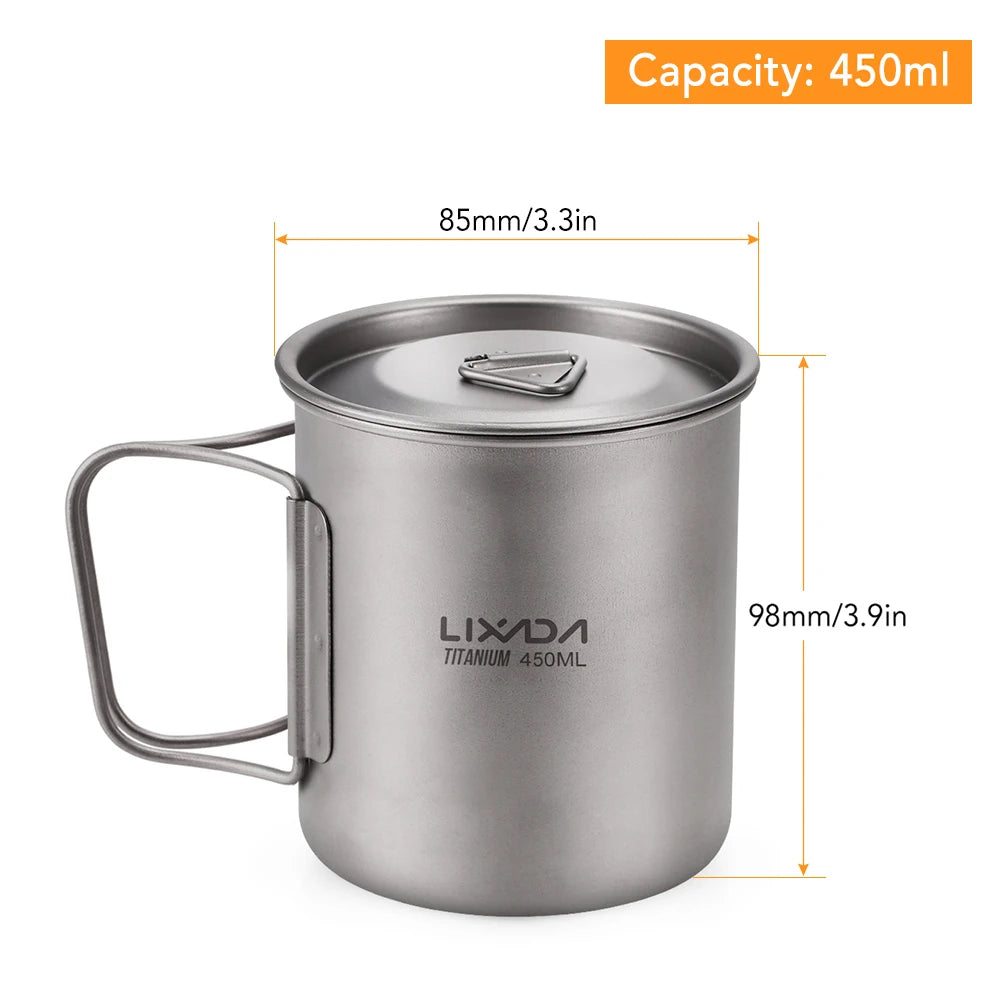 Titanium Mug with Lid Handle for Outdoor Camping