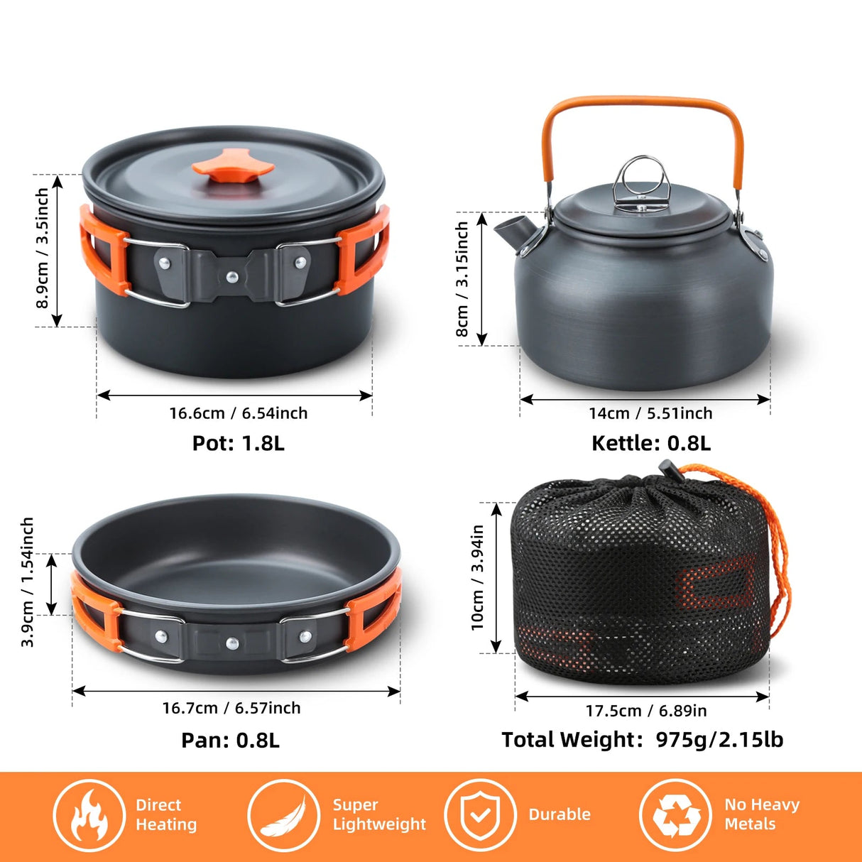 16pcs Camping Pot pan Set