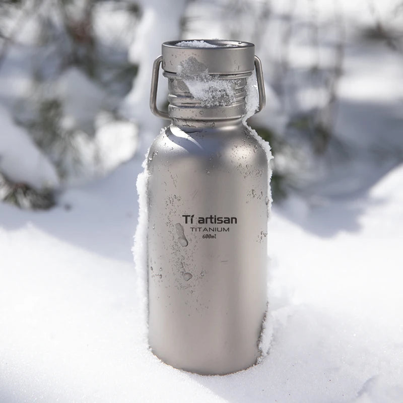 Tiartisan Pure Titanium Ultralight Sports Canteen with Storage Pouch Outdoor Camping Leak-Proof Portable Cycling Water Bottle Beargoods