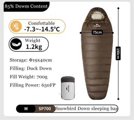 Naturehike Snowbird Camping Duck Down Sleeping Bag Adult Mummy Down Warm Sleeping Bag Ultralight Camping Quilt Sleeping Bags Beargoods