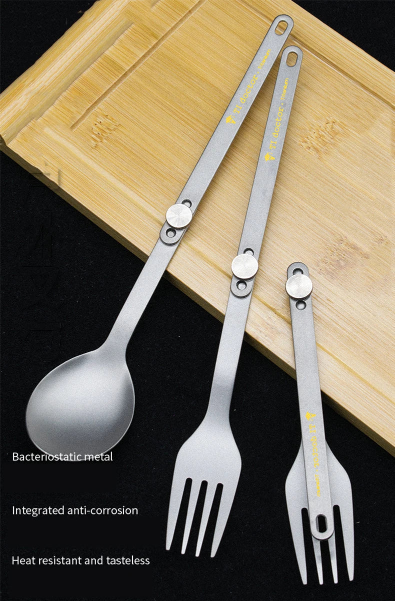 Pure Titanium Cutlery Spoon Fork Folding Outdoor Camping Home Portable Picnic Equipment Backpacking Travel Hiking Tableware Beargoods
