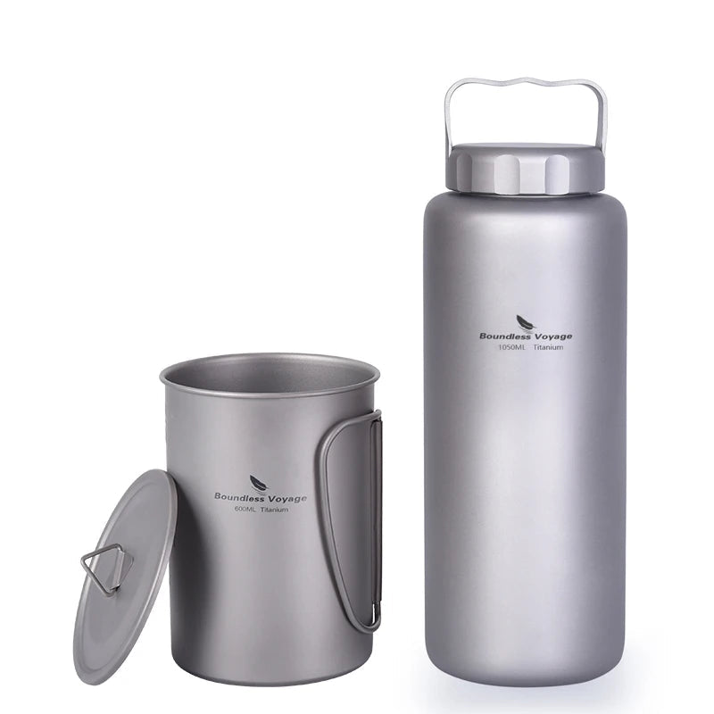 Boundless Voyage Titanium Water Bottle 1050ml Camping Canteen Cycling Sport Drinking Bottle Metal Big Capacity Leak-Proof Flask Beargoods