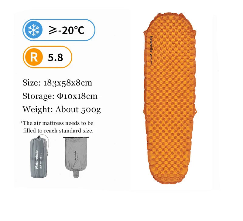 Naturehike Camping Mat 5.8 High R-value Mat Inflatable Sleeping Pad Lightweight Air Mattress 20D Nylon TPU Beach Portable Mats Beargoods