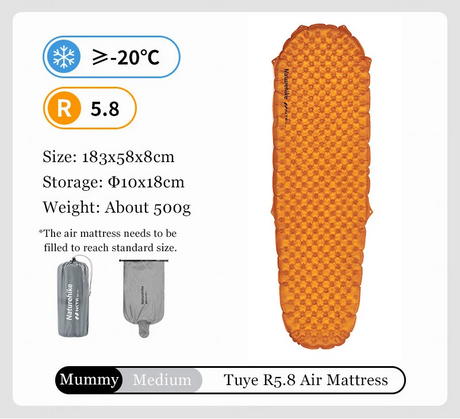 Naturehike Camping Mat 5.8 High R-value Mat Inflatable Sleeping Pad Lightweight Air Mattress 20D Nylon TPU Beach Portable Mats Beargoods