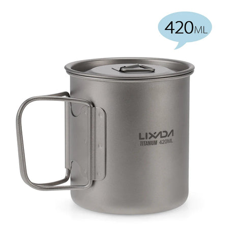 Lixada Titanium Pot Water Cup Mug with Lid Handle Folding Spork Outdoor Water Mugs Pot Camping Picnic Backpacking Cookware Beargoods