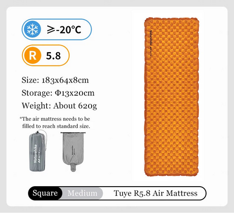 Naturehike Camping Mat 5.8 High R-value Mat Inflatable Sleeping Pad Lightweight Air Mattress 20D Nylon TPU Beach Portable Mats Beargoods