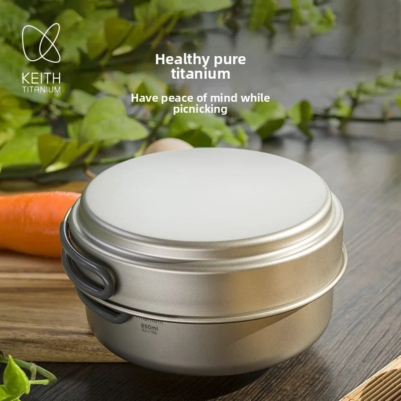 KEITH Pure Titanium 2-Piece Cookware Set (800ml+1250ml), Ultralight Pot & Pan with Mesh Bag for Camping Backpacking Hiking Beargoods