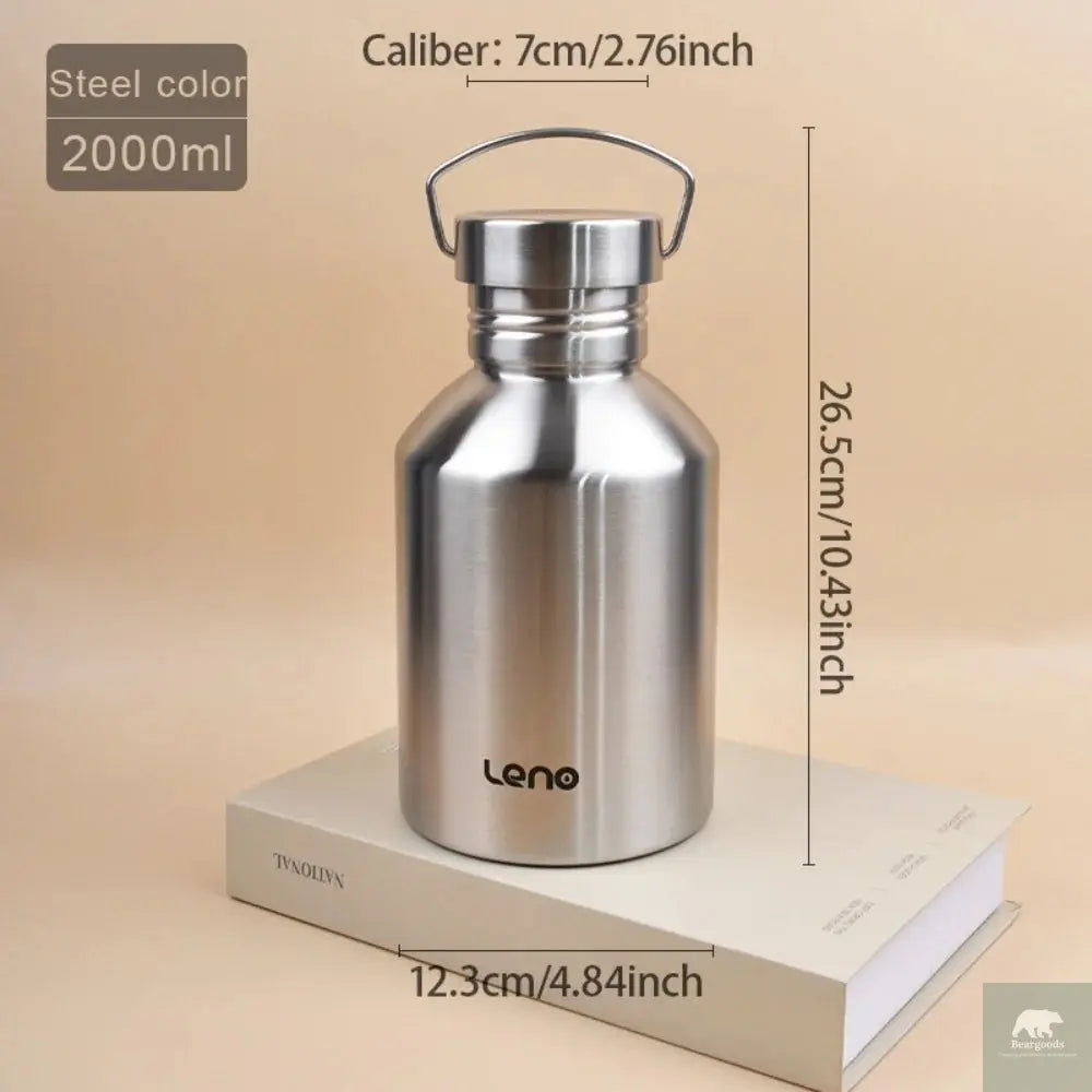 2L Drink Bottle for Sport Large Capacity Stainless Steel Sport Bottle Single-Layer Water Cup Metal Flask Drinkware Camping Sport Beargoods