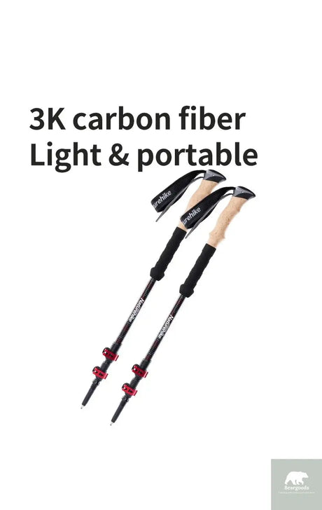 Naturehike Trekking Poles 2pcs Carbon Fiber Collapsible Telescopic Sticks Lightweight Walking Hiking Stick Climbing Stick Beargoods