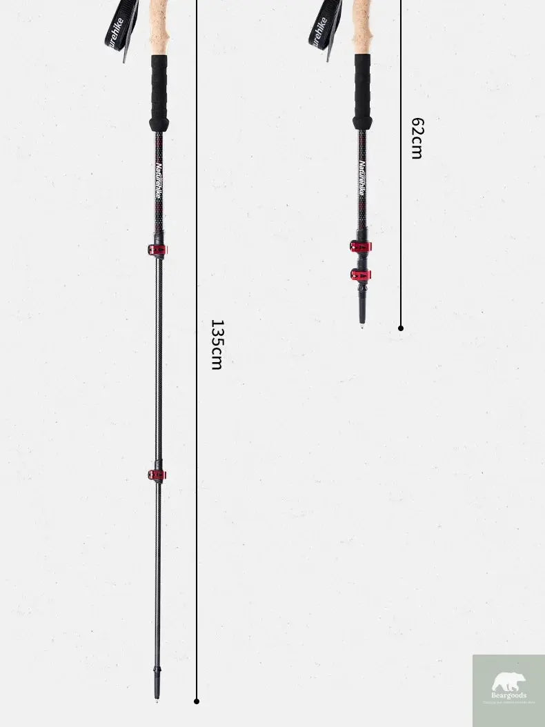 Naturehike Trekking Poles 2pcs Carbon Fiber Collapsible Telescopic Sticks Lightweight Walking Hiking Stick Climbing Stick Beargoods
