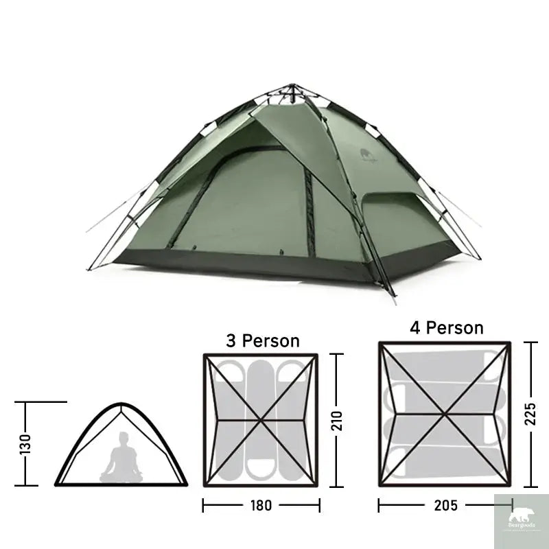 Naturehike One-touch Tent 3-4 Person Travel Family Sun Shelter Portable Automatic Fishing Tent Outdoor Picnic Camping Tent Beargoods