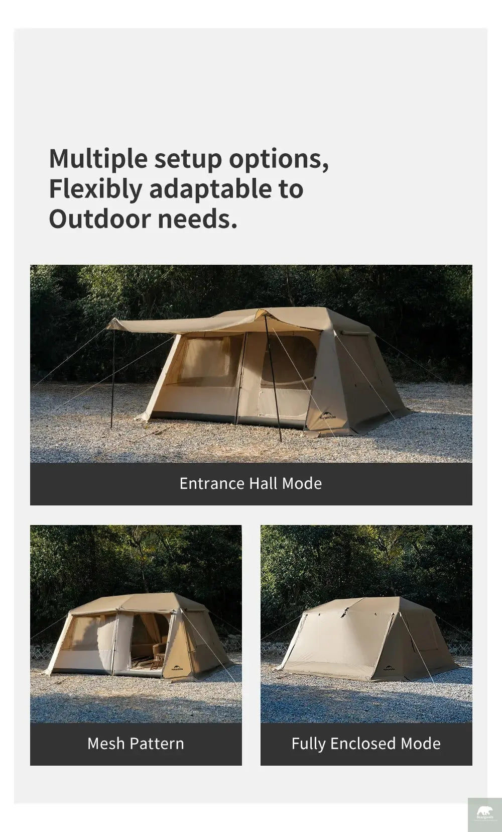 Naturehike 2026 Village 13 Lite Camping Tent 3 4 Person Automatic Tent Outdoor Park Family One Touch Tent Glamping Cabin Tents Beargoods