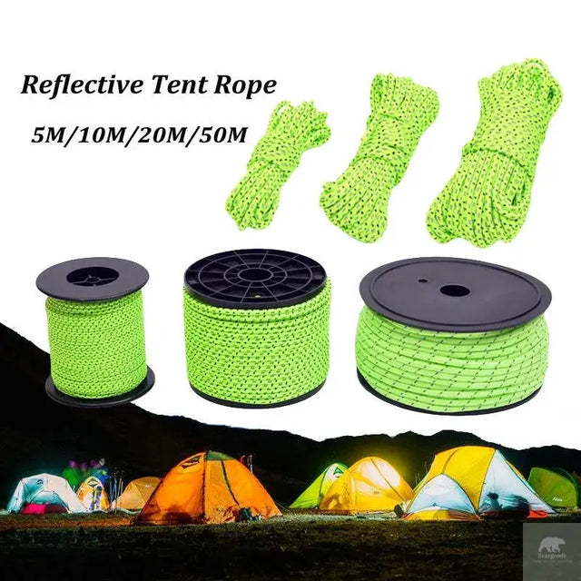 5M/10M/20M/50M Reflective Tent Rope Guylines Nylon Tent Line Cord Rescue Umbrella Paracord Rope Camping Hiking Tent Accessories Beargoods
