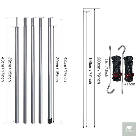 2m Telescopic Tent Poles Set of 2 Lightweight Adjustable Trekking Camping Collapsible Poles for Walking Canopy Hiking Beargoods