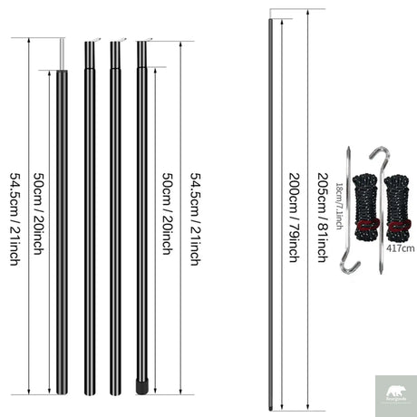 2m Telescopic Tent Poles Set of 2 Lightweight Adjustable Trekking Camping Collapsible Poles for Walking Canopy Hiking Beargoods